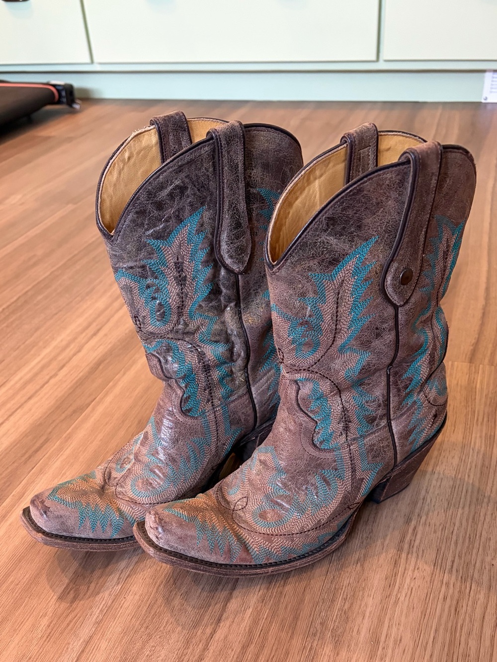 Brown Suede Women’s Western Boot with Teal Embroidery